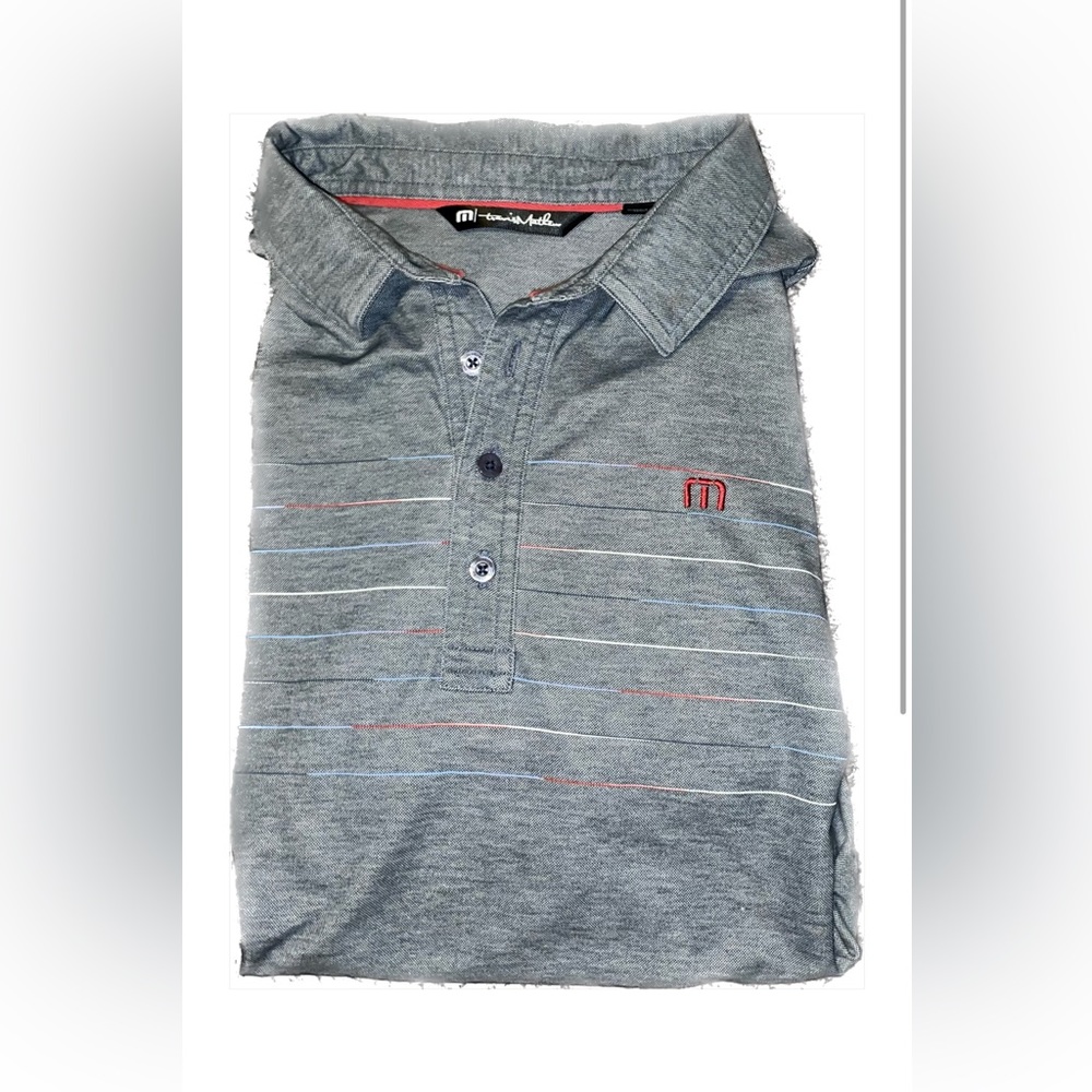 Travis Matthew XL golf polo grey white blue and red